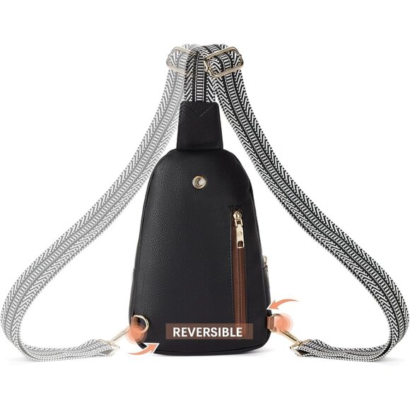 Women Black Imported PU Leather Small Crossbody Chest Sling Fanny Travel Bag - Picture 7 of 9